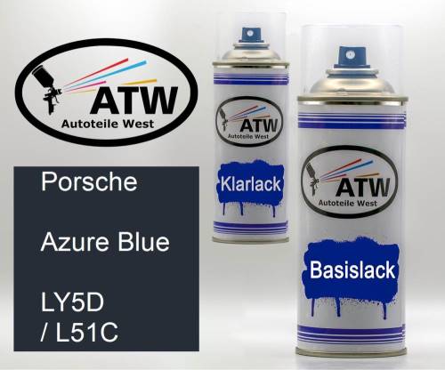 Porsche, Azure Blue, LY5D / L51C: 400ml Sprühdose + 400ml Klarlack - Set, von ATW Autoteile West.
